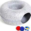 Large Cat Tunnel Bed for Indoor Cats with 3 Toys, Scratch Resistant Donut Cat Bed, Up to 30 Lbs (L 24x24x11, Light Grey)