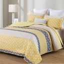 Cottolester Boho Quilt Set Queen Size Yellow Striped Bedspread Lightweight Soft Microfiber Bedding Set 96"x90" (3 Pieces)