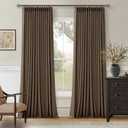 102 Inch Linen Pleated Black Out Curtains 2 Panels Set for Bedroom Living Room Darkening 100% Blackout Memory Trained Farmhouse Rustic Farmhouse Pinch Pleat Window Curtain Brown 102 Inch Dutch Cocoa, 40"W x 102"L