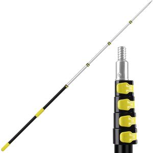 20FT Telescoping Pole, 26FT Reach Aluminum Extension Pole with 3/4" Universal Tip, Lightweigt Telescope Poles with Flip Lock, Sturdy Multi-Purpose Extension Poles for Cleaning, Fruit Picking, Painting