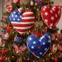 Moukeren 3 Pcs 4th of July Tree Decorations 12 Inch Large Red White Blue Decorations Patriotic Mantel Decor Fabric Heart Hanging Ornaments for Independence Day 250th Anniversary Rustic Farmhouse Style