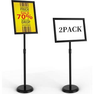 Sign Holder 11x17 inch-Adjustable Sign Stand for Display, Floor Standing Sign Holder Stand, Pedestal Heavy Duty Poster Stand with Round Base for Display, Advertisement, and Outdoor (2Pack)