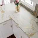 VEELIKE Wide Gold Beige Marble Countertop Contact Paper Waterproof Kitchen Countertop Peel and Stick Marble Contact Paper 32''x354'' Matte Marble Wallpaper Peel and Stick Removable Vinyl Countertop