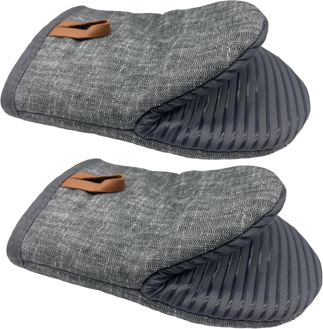 Mini Oven Mitts 1 Pair, Silicone Short Oven Mitts Heat Resistant up to 500F, Non-Slip Grip Surfaces and Hanging Loop Gloves for Kitchen Cooking Baking Barbecue (Gray)