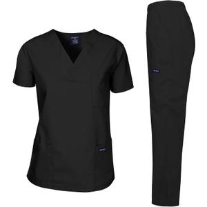 Dagacci Scrubs Medical Uniform Women and Man Scrubs Set Medical Scrubs Top and Pants (Medium, Black)