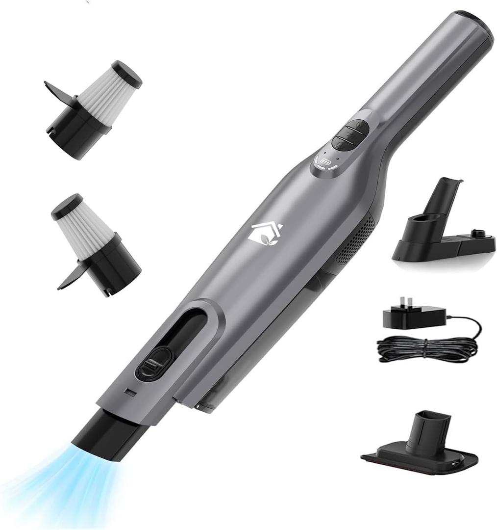 Cordless Handheld Vacuum, Lightweight Portable Hand Vacuum Cleaner with LED Light,Rechargeable Hand Held Vacuum with One-Touch Empty, Powerful Suction for Office, Home,Car,Gray