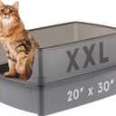 IRIS USA Cat Litter Box XX-Large Open Top with High Sided Walls Tall Scatter Shield Scoop Included Easy Clean Plastic Pan for Big Cats Kittens Multi-Cat Households 30" L x 20" W x 14" H Gray