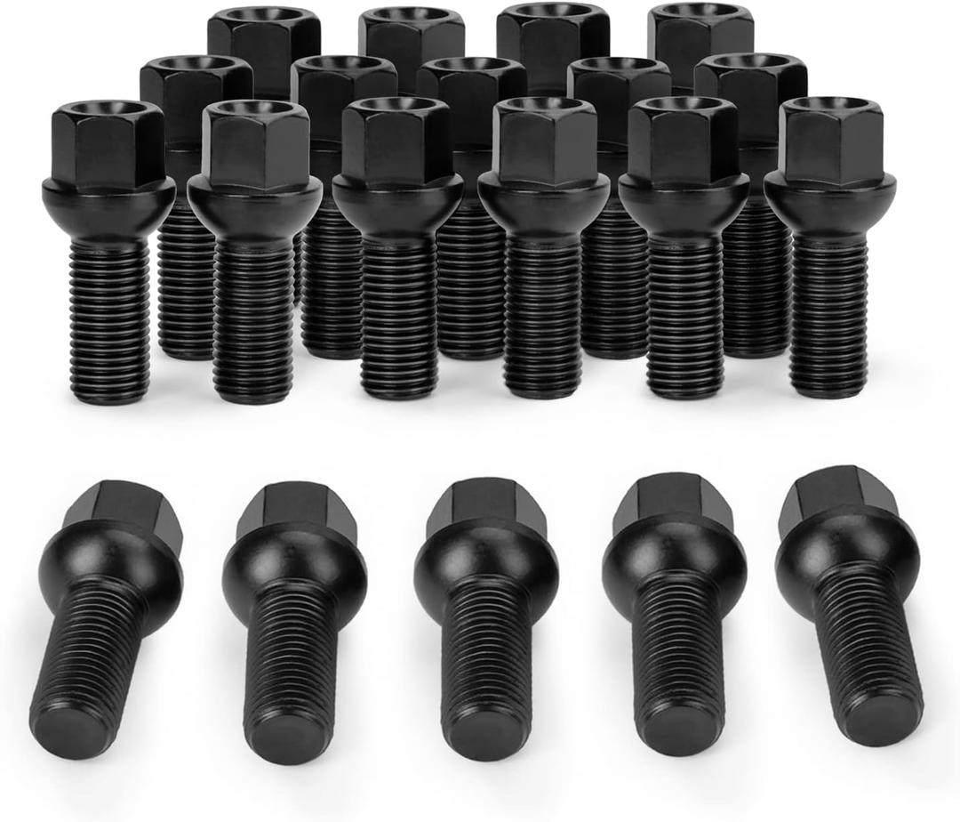 M14x1.5 OEM Lug Bolts, 20PCS 14mmx1.5 28mm Shank Length Ball Seat Factory Wheel Lug Bolts, Compatible with TT Allroad Quattro A3 A4 A6 A8 S4 S6 S8 Jetta Golf Tiguan Passat Corrado GTI