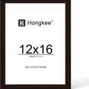 Hongkee 12x16 Oak Wood Picture Frame, Display Photos 11 x 14 with Mat or 12 x 16 without Mat - Tempered Glass Cover, Horizontal and Vertical Display for Wall Mounting (Black, Set of 1)