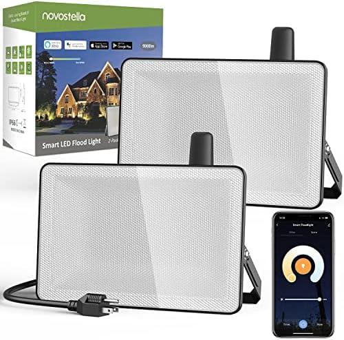 NOVOSTELLA 2 Pack 60W Smart LED Flood Light, Total 18000LM Super Bright Flood Light Outdoor IP66 Waterproof, Tunable White 2700K-6500K Outside Alexa Floodlight for Yard Stadium Garage Porch Lawn