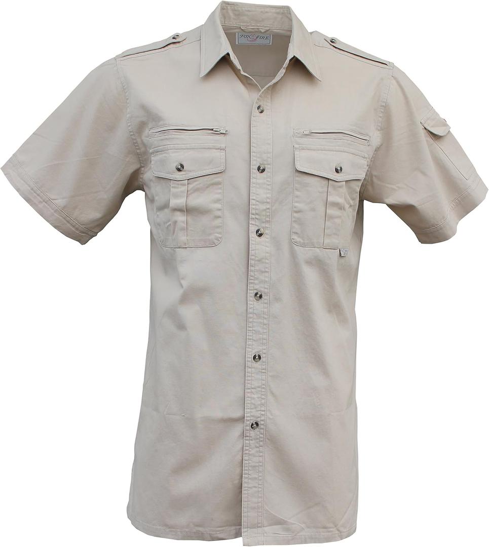 Foxfire Thunder River Gear Short Sleeve Cotton Travel Safari Passport Shirt (Large, Stone)
