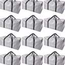 PANDA JOYS Extra Large Moving Bags with Zippers & Carrying Handles, Heavy-Duty Storage Tote for Space Saving Moving Storage, Fold Flat, Alternative to Box and Bin - 12 Pack, Silver
