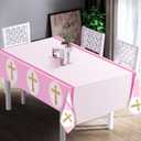 2 x Oudain 2 Pcs Girls First Communion Decorations Tablecloths Pink Baptism Communion Cross Table Covers Newborn Baby Girl Shower Table Cloth for 6 or 8 Foot Bible Party Decor