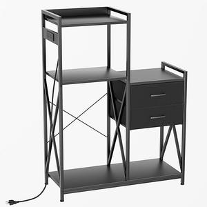 Unihouse Bakers Rack With Power Outlets, Fridge Stand With Storage Shelves And Drawers, Bakers Rack For Kitchen/Office/Study, Microwave Stand For Beans, Spices, Seasoning, Beverages, Liquor Glasses, Black