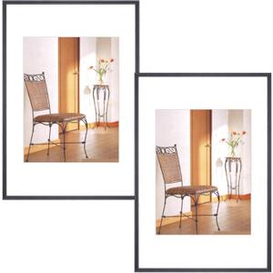 8x12 Picture Frame Set of 2, Black Brushed Thin Metal Aluminum Photo Frame with HD Glass, Fit 6x8 with Mat or 8 x 12 without Mat, for Table and Wall, 2 Pack