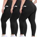 3 Pack Plus Size Leggings with Pockets for Women - High Waisted Tummy Control Spandex Soft Black Workout Yoga Pants (Black, XXL)