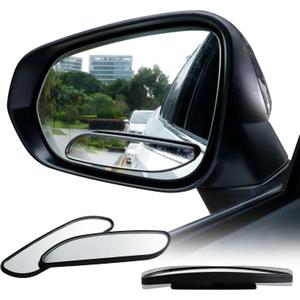 LivTee Blind Spot Car Mirror, Long Framed HD Glass and ABS Housing Convex Wide Angle Side Rearview Mirrors with Adjustable Stick for Universal Car (2 pcs)
