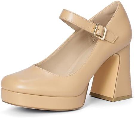 Coutgo Womens Wedge Pumps Dressy Mary Jane Shoes Comfort Wedges Closed Toe Ankle Strap Heeled Shoes, Size 7.5