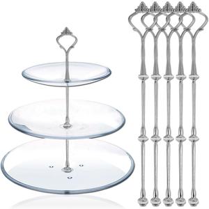 3 Tier Cake Stand Hardware Kits Heavy Duty for Tiered Fruit Cake Plate Stand Stable Handle Fitting Hardware Rod Cupcake Holder Support Silver Crown 5 SetsPlate not Included