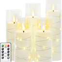 kakoya Flameless LED Candles with Timer 5 Pc Flickering Flameless Candles for Romantic Ambiance and Home Decoration Stable Acrylic Shell,with Embedded Star String Battery Operated Candles, White