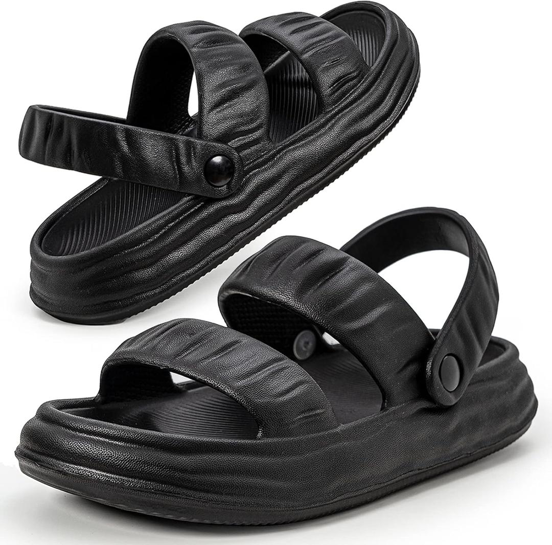 QIGEGE Water Sandals for Womens, Orthotic Slides Fashion Flat Summer Sandals With Comfortable Plantar Fasciitis Arch Support (9, Black)