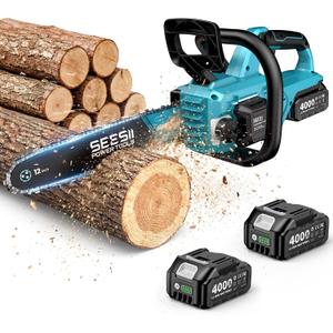 SEESII Battery Chainsaw Cordless 12-inch with 2×4000mAh Batteries