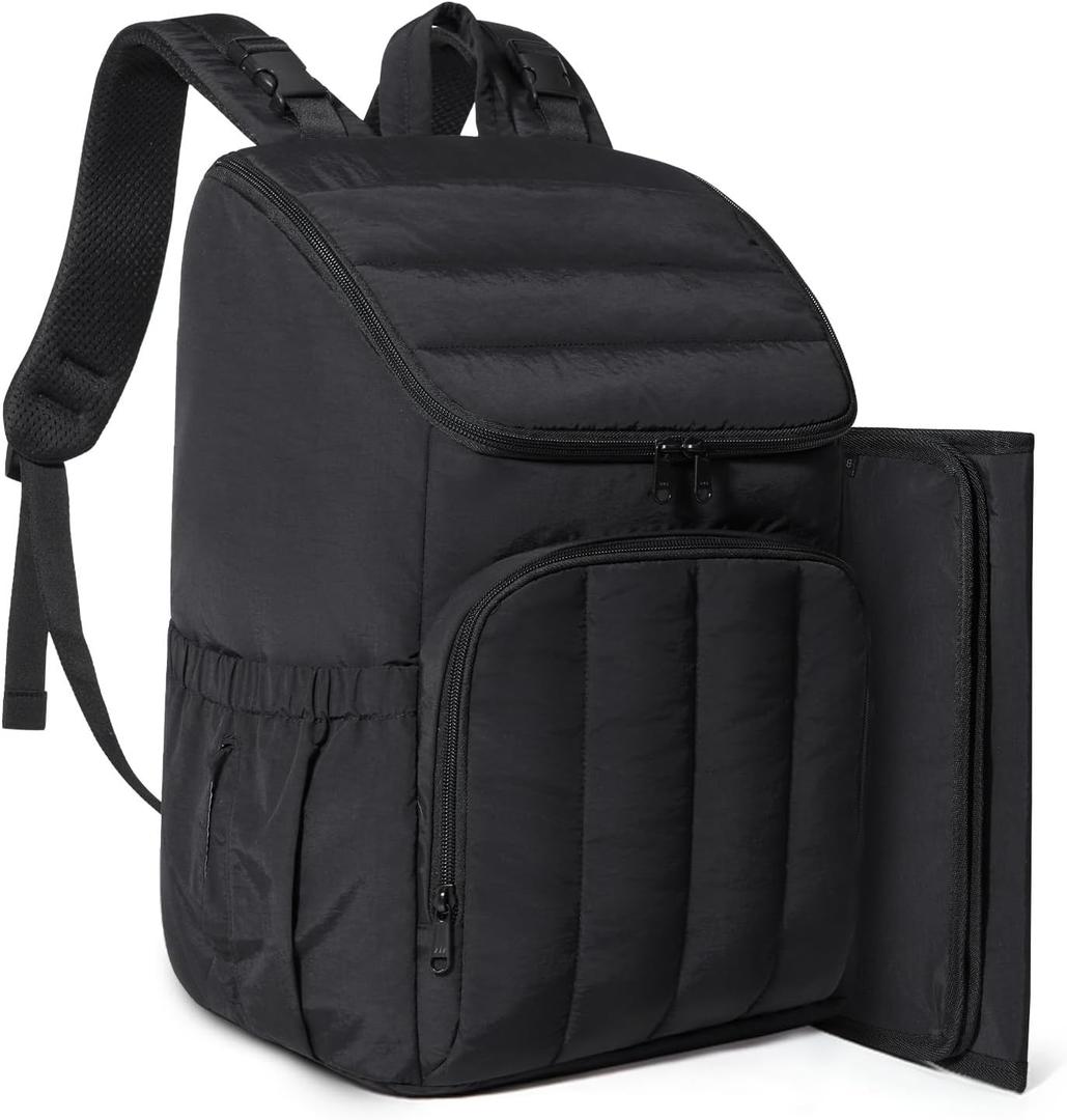 BAGSMART Diaper Bag Backpack, Large Baby Diaper Bag, Quilted Puffy Baby Bag for Mom with Quick-access Insulated Pockets, Lightweight Versatile Travel Backpack (Black)