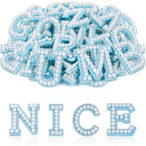ASTARON 52 Pcs Self Adhesive Letter Patches Pearl Rhinestone Letter Stickers, Glitter Rhinestone Letters A-Z Embroidered Applique Patches Alphabet Cloth Patch for Clothes, Bags, Hat, Phone Case, DIY