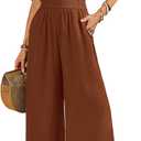 LOOKBOHO Women's Jumpsuits Short Sleeve V Neck Dressy Casual Wide Leg Pants Romper 2026 Summer One Piece Outfits (Large, Brown)