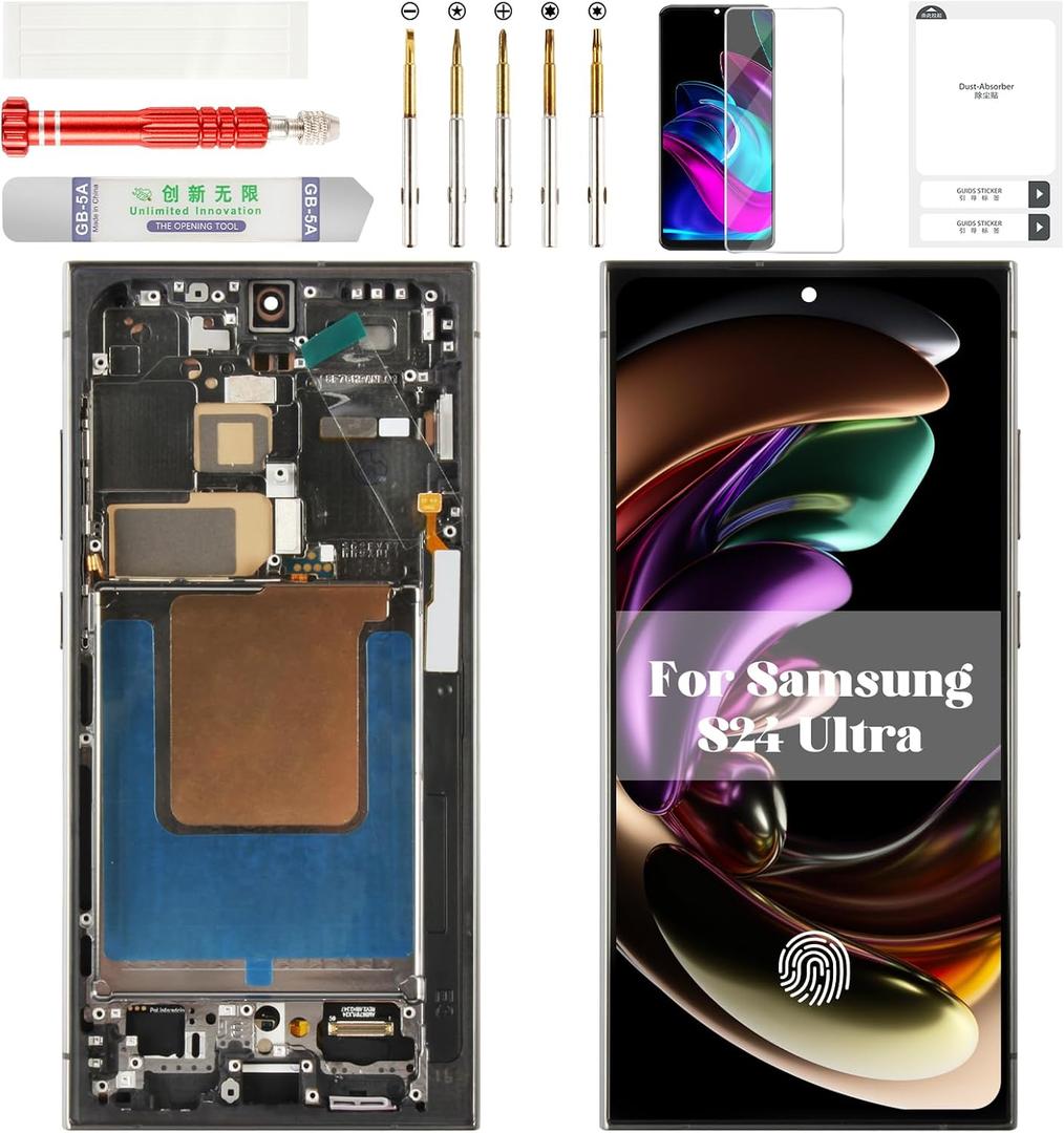 OLED for Samsung S24 Ultra Screen for Samsung S24 Ultra LCD Display for Galaxy SM-S928B Digitizer Touch Assembly with Frame SM-S928U SM-S928W SM-S928N SM-S928E Black (with Fingerprint Function)