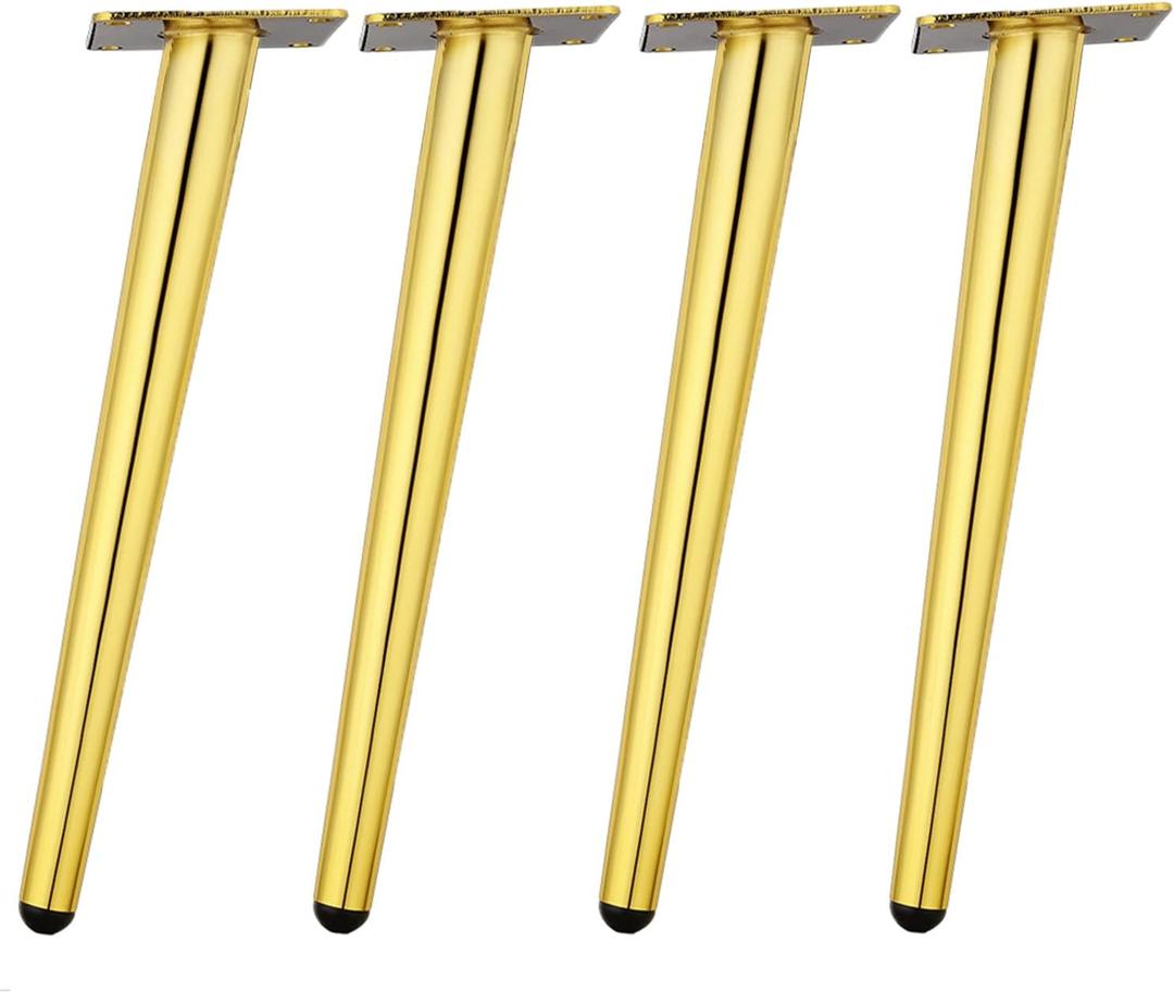 Osring 12 Inch Furniture Legs Gold Round Tapered Metal Table Leg, Slant Cabinet Furniture Feet Hardware for Coffee Table, 4 Pack