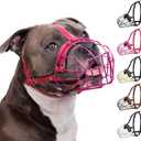 BRONZEDOG Pitbull Dog Muzzle Metal Mask Amstaff Wire Basket Pit Bull Adjustable Leather Straps for Large Dogs (Pink)