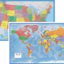 24x36 World and USA Classic Premier 3D Two Wall Map Set (Laminated)