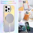Cute Case for iPhone 16 Pro Case with Stand for Women Girls Men [Compatible with Magsafe] Aesthetic Glitter Sparkly Bling Magnetic Phone Cover with Camera Lens Kickstand, Iridescent White