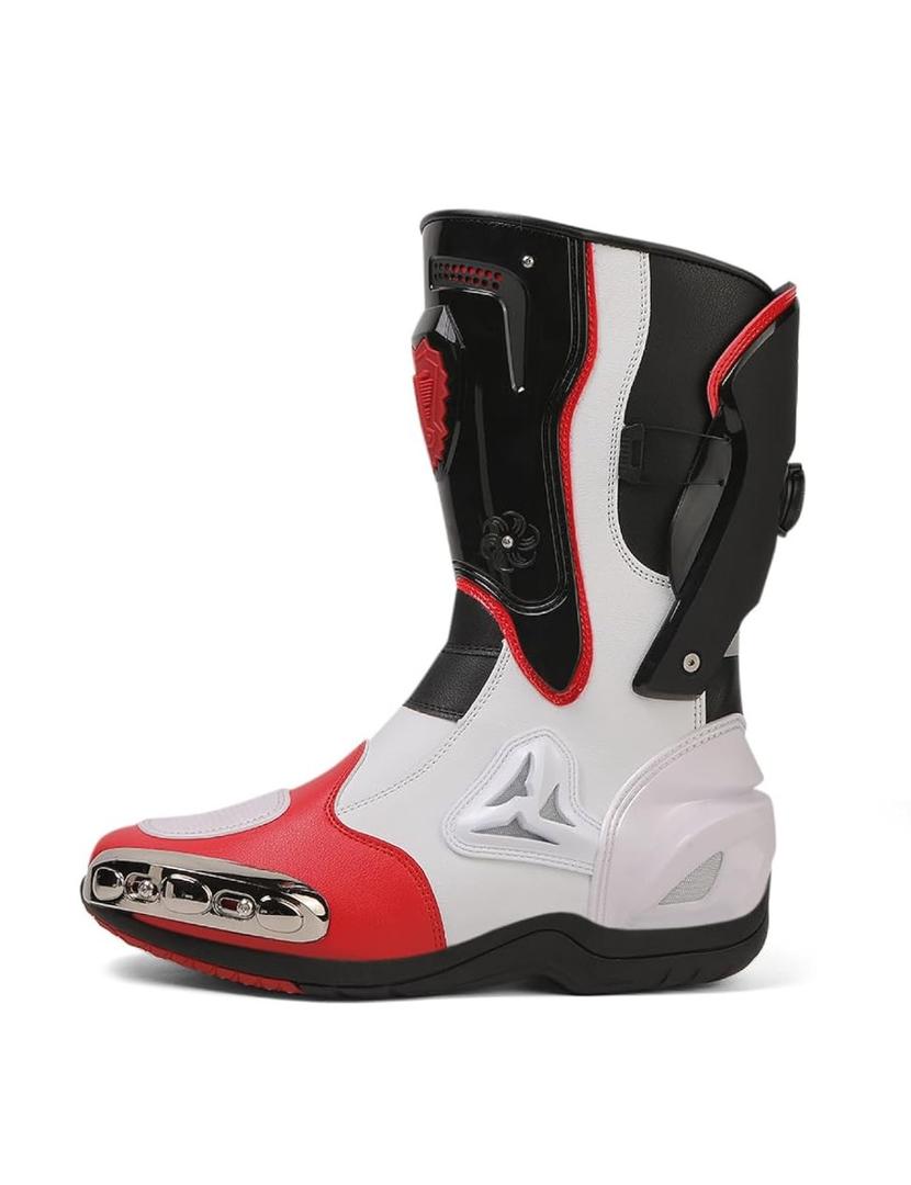 Motorcycle Riding Boots Motorcycle Leather Boots for Women and Men Protection Anti Slip Racing Sports (Red, Adult, Men, 5, Numeric, US Footwear Size System, Medium)
