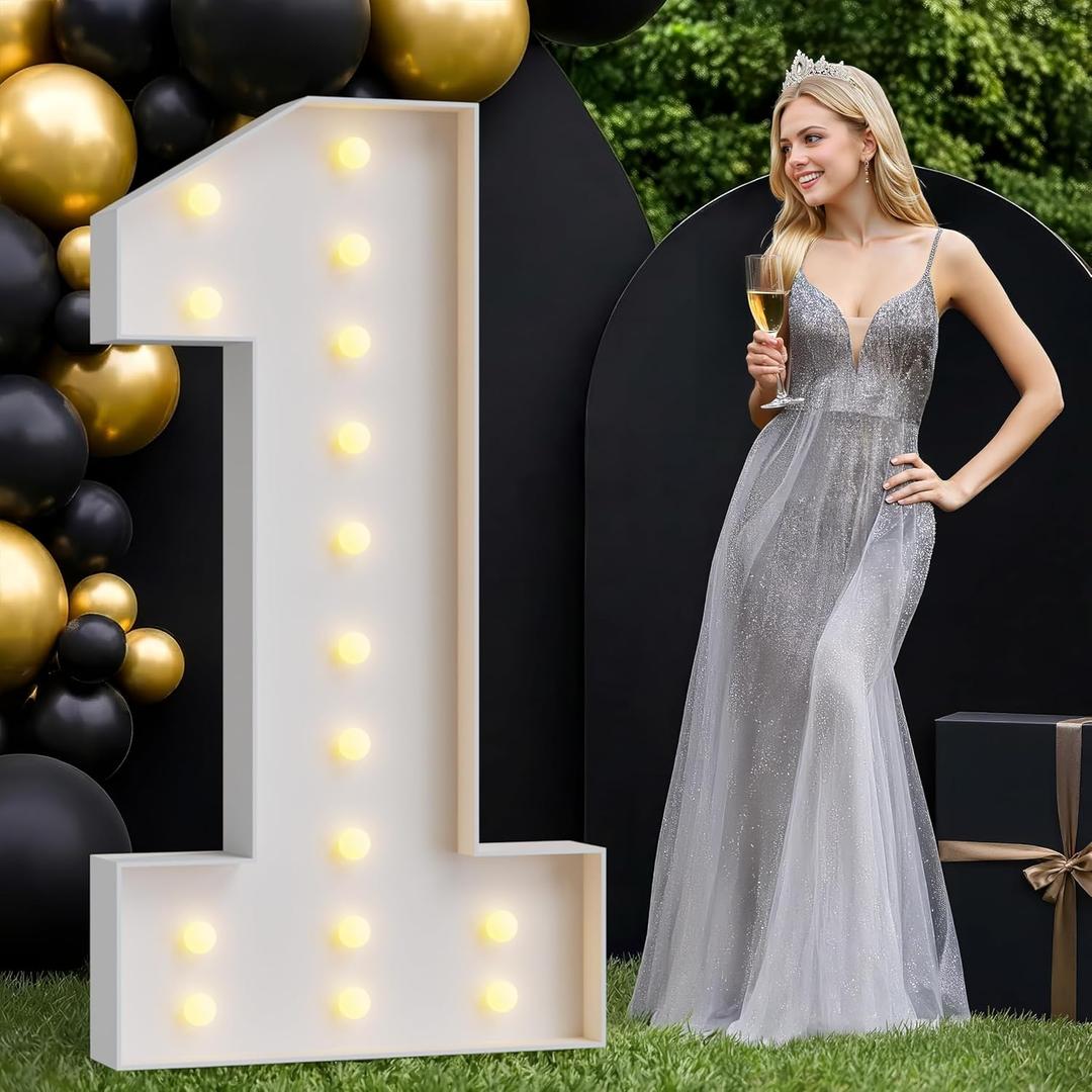 5FT Marquee Numbers 1, Large Light up Numbers for 1st 15th 16th 18th 21st Birthday Decorations, Giant Light up Sign 1 for Birthday, Anniversary Backdrop, Pre-Cut Foam Board Kit (DIY)