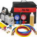 XtremepowerUS 3CFM 1/4HP Vacuum Pump HVAC R134a, R12, R22, R410a, A/C Refrigeration R134 Can Tap Adapter, R134 Quick Connector AC Manifold Gauge Air Conditioner Oil Bottle w/Bag