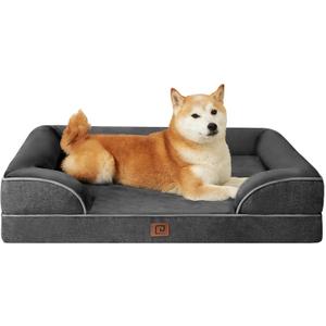 EHEYCIGA Orthopedic Dog Beds for Large Dogs, Waterproof Memory Foam Large Pet Bed with Sides, Non-Slip Bottom and Egg-Crate Foam Dog Couch Bed with Washable Removable Cover, Dark Grey (35.0"L x 22.0"W x 6.5"Th)