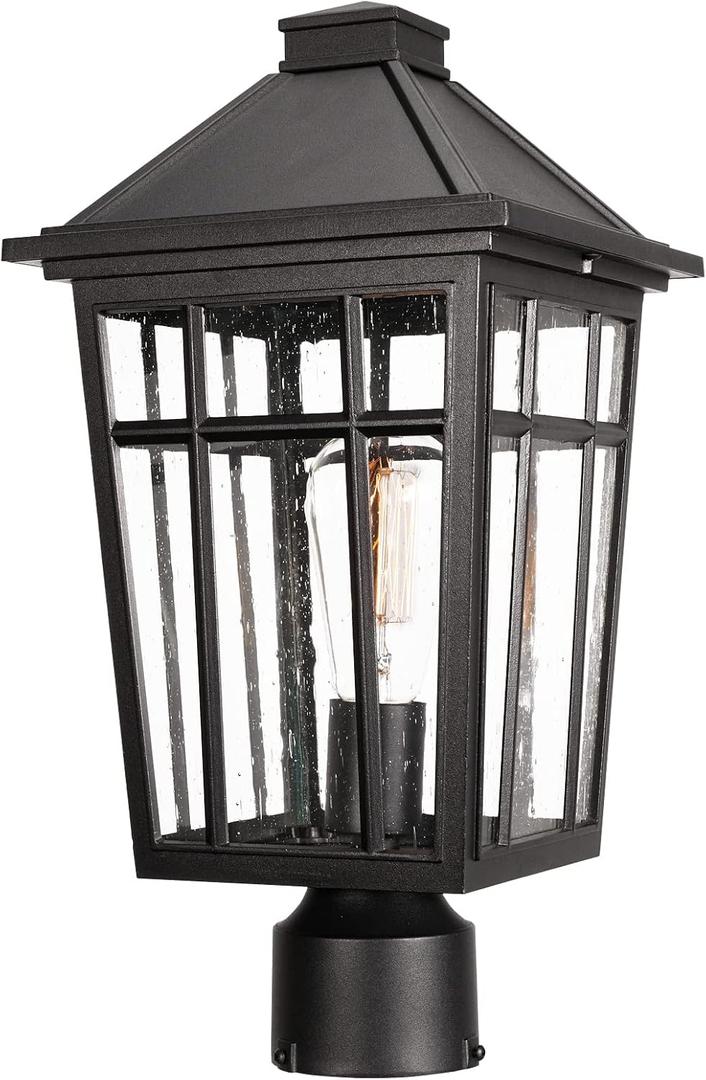Darkaway Large Outdoor Post Lights Lamp Post Light Fixture, 17inch Waterproof Aluminum Post Lamp with Glass, Fence Deck Lighting for Garden, Patio, Pathway, Large-1 Pack, Black