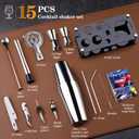 Cocktail Shaker Set Bartender Kit : 15-Piece Bar Tool Set with Acrylic Stand Bars Set with All Practical Bar Accessories, for Drink Mixing, Bar, Home, Lounge & Party, Silver