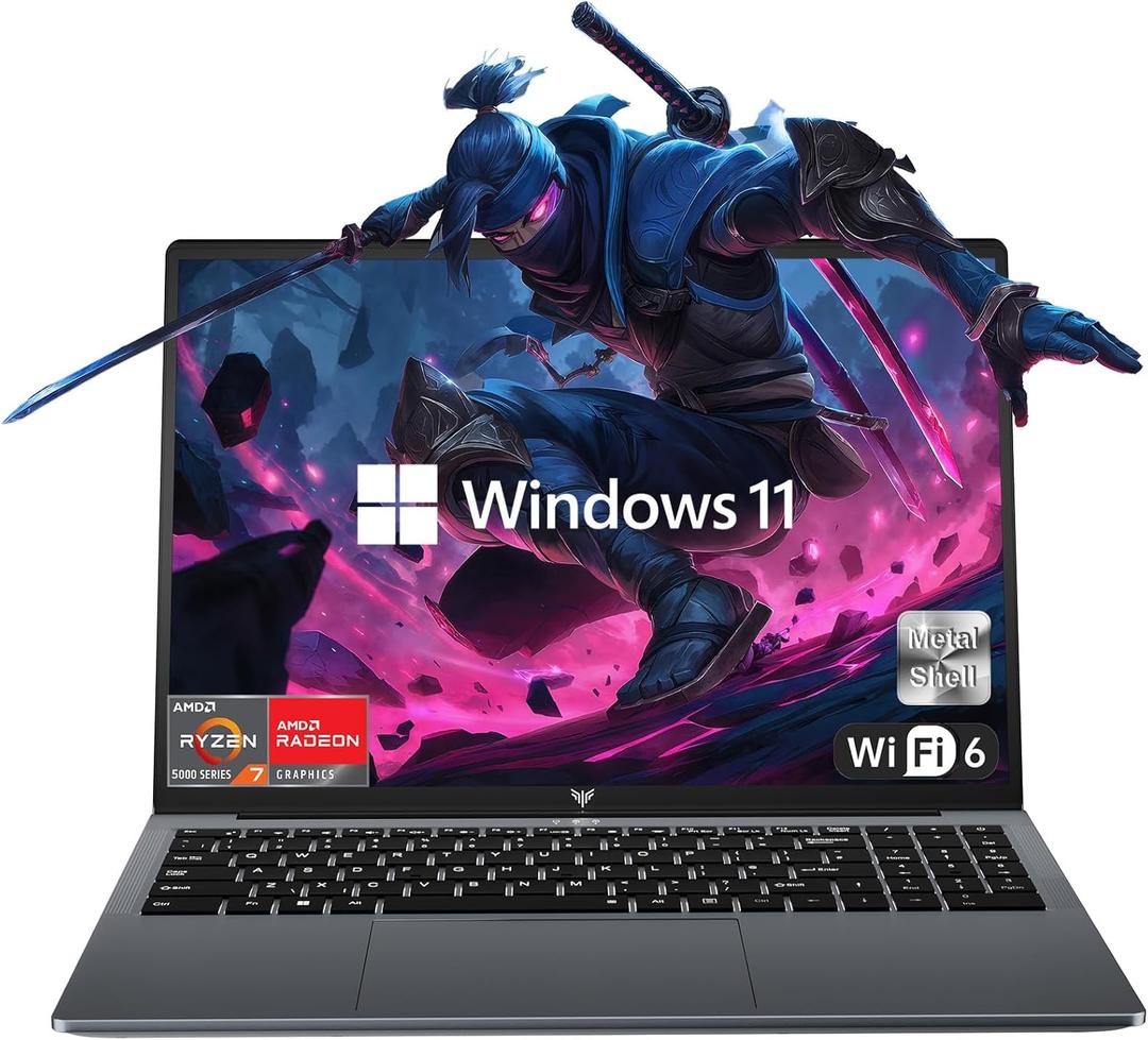 2025 AMD Laptop, 16.0inch Laptop Computer with AMD Ryzen 7 5700U(8C/16T, Up to 4.3GHz), 16GB RAM 512GB NVMe SSD Windows 11 Laptop, Radeon RX Vega 8 Graphics,WiFi 6, Backlit KB,53Wh Battery,Gray (Grey)