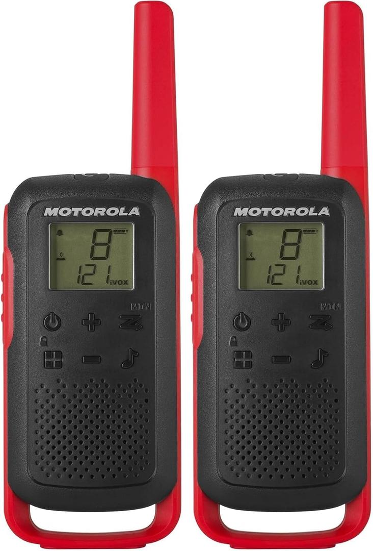 Motorola Solutions Two-Way Radio, 20 Mile Range, 22 Channel | T210 Talkabout | Rechargeable | 4 Pack | Black/Red