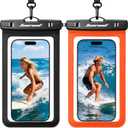 Hiearcool Waterproof Phone Pouch, Waterproof Phone Case, Waterproof Cellphone Pouch Under Water Beach Accessories for iPhone -Black&Orange -2Pack
