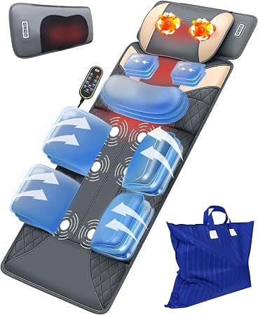 Full Body Massage Mat with Heat, 3D Body Stretching & Adjustable Lumbar Traction, Detachable Neck Shiatsu Roller, Airbag Compression, Vibration Massage Pad for Daily Relaxation