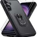 Janmitta Compatible with Samsung Galaxy S23 FE Case with 2 Pcs Screen Protector,Heavy Duty Shockproof Full Body Phone Cover Built in Metal Ring Holder Kickstand,2023 Black Matte