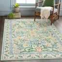 Wonnitar Machine Washable 5x7 Area Rug, Boho Floral Rugs for Living Room Non-Slip, Soft Pink and Green Flower Ultra-Thin Non Shedding Carpet for Bedroom Dining Room Nursery