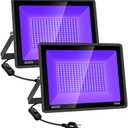 2 Pack 400W LED Black Lights, Outdoor 395nm Black Flood Light with Plug and Switch, IP66 Waterproof Blacklight Spotlight UV Neon Glow Floodlight for Glow Party, Halloween, Body Paint