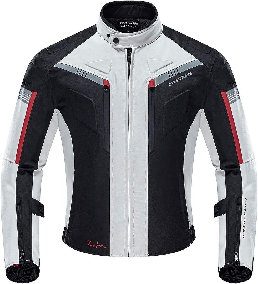 Motorcycle Jacket Motorbike Biker Waterproof Jackets Windproof Full Body Protective Gear Armoured Summer Winter for Men (Large, White)