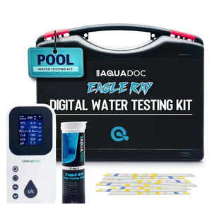 Eagle Ray Digital Pool Water Test Kit by AquaDoc with Digital Water Tester and 30 Pool Test Strips for Chlorine, Bromine, Total Hardness, Cyanuric Acid, Alkalinity, and pH