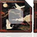 Oriental Chinese White Crane Mahjong Mat for Table, Traditional Red and Black Chinoiserie 31.5" x 31.5" Non-Slip & Noise Reduction Mahjong Mat for Poker Dominoes Cards & Board Games
